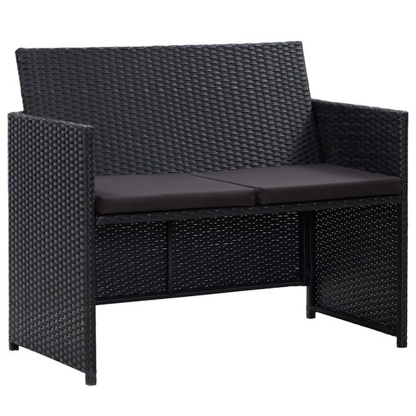 4 Piece Patio Lounge Set with Cushions Poly Rattan Black - Overstock - 36363771