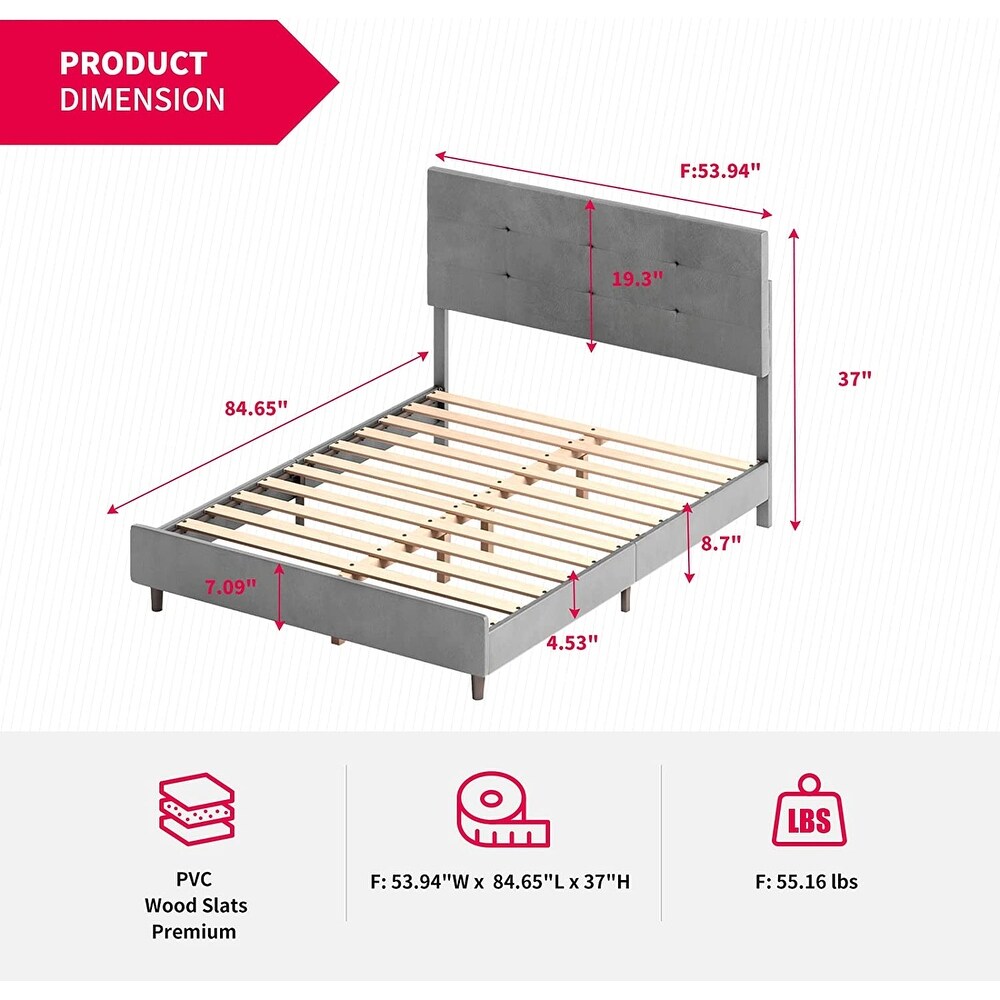 Mixoy Bed Frame with Smart RGB LED Lights Button Tufted Headboard PVC Fabric Upholstered Platform No Box Spring Needed