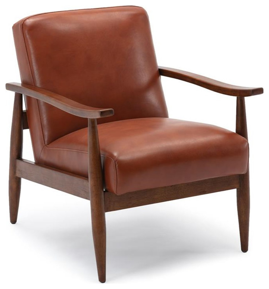 Bowery Hill Modern Faux Leather Wooden Base Accent Chair in Caramel   Midcentury   Armchairs And Accent Chairs   by Homesquare  Houzz