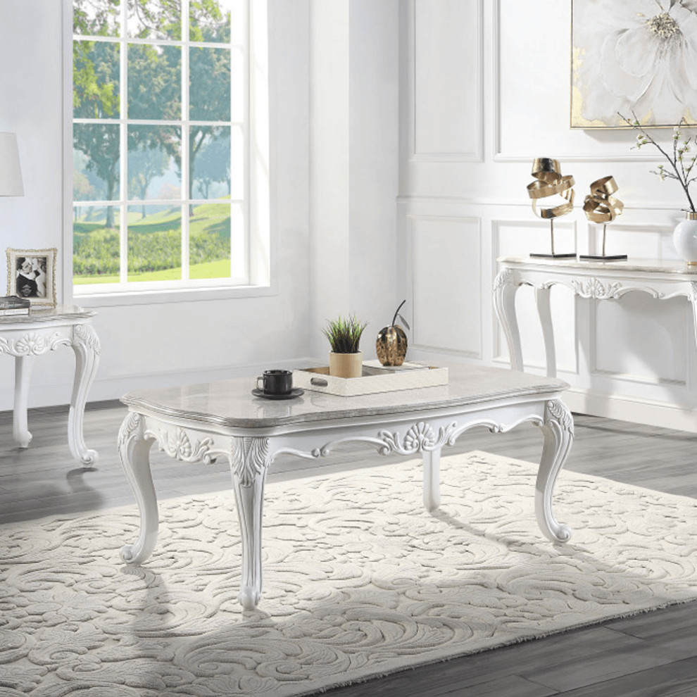 52 quotWhite And Marble Faux Marble Rectangular Coffee Table   Coffee Tables   by HomeRoots  Houzz