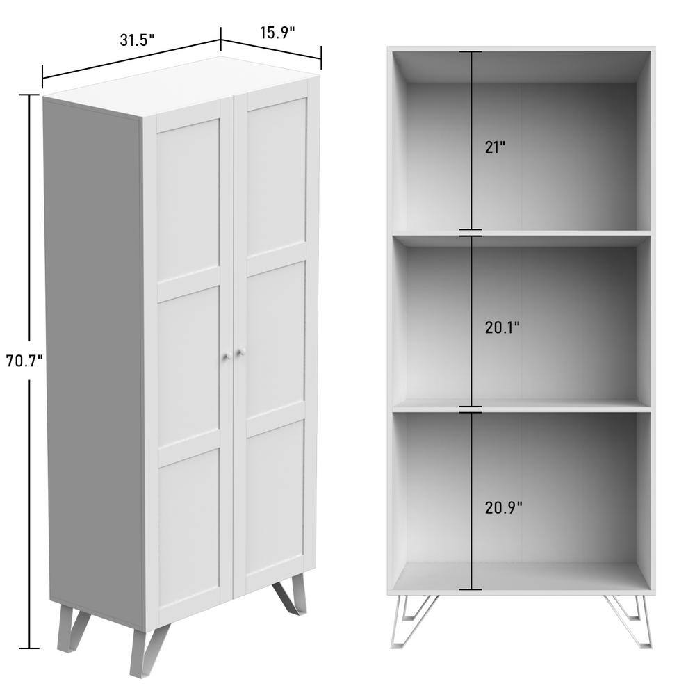 FUFUGAGA 70.7 in. Height Brown 2-Door Wood Bookcase Bookshelf with 3-Tier Shelves Cabinet Cupboard KF200177-01-KPL