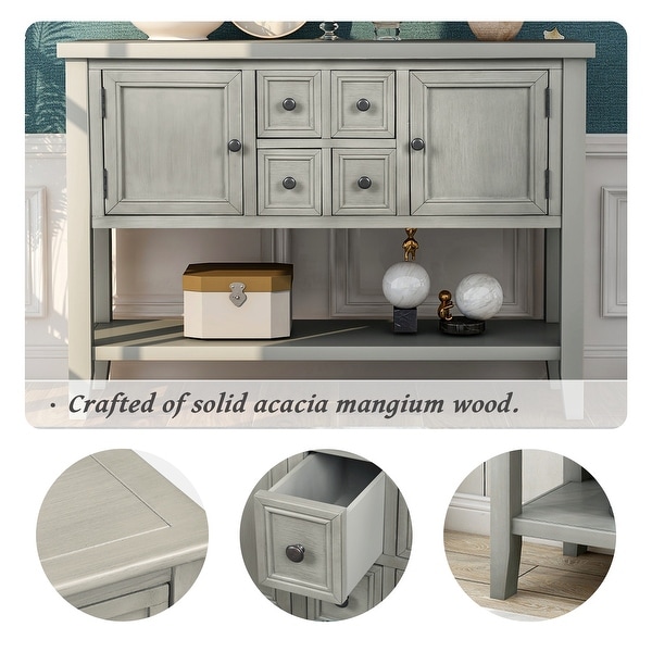 Cambridge Series Buffet Sideboard Console Table with Bottom Shelf Gray