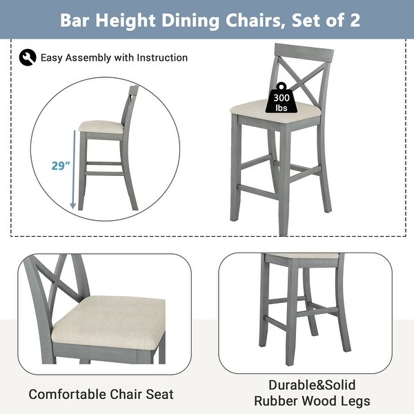 3-Piece Fresh Style Rectangular Wood Bar Height Dining Set for Small Places