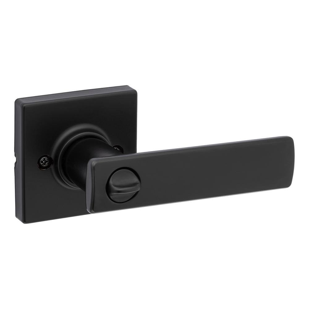 Kwikset Breton Square Matte Black BedBath Door Handle Featuring Microban with Lock 300BRNLSQT5146A