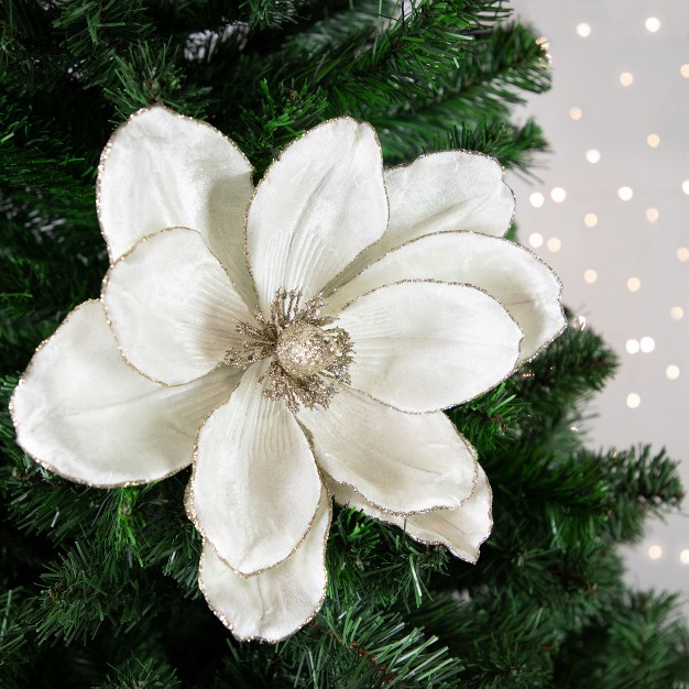 Cream Magnolia Glittered Christmas Stem Spray