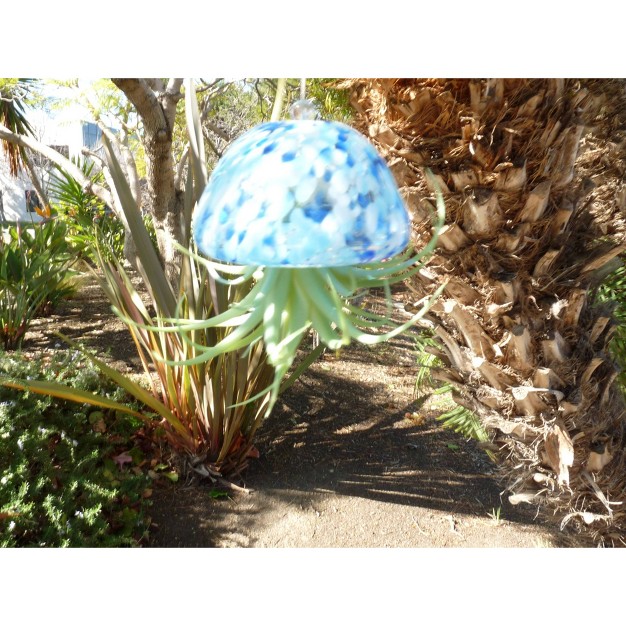 Glass Jellyfish With Faux Plant Blue Ultimate Innovations