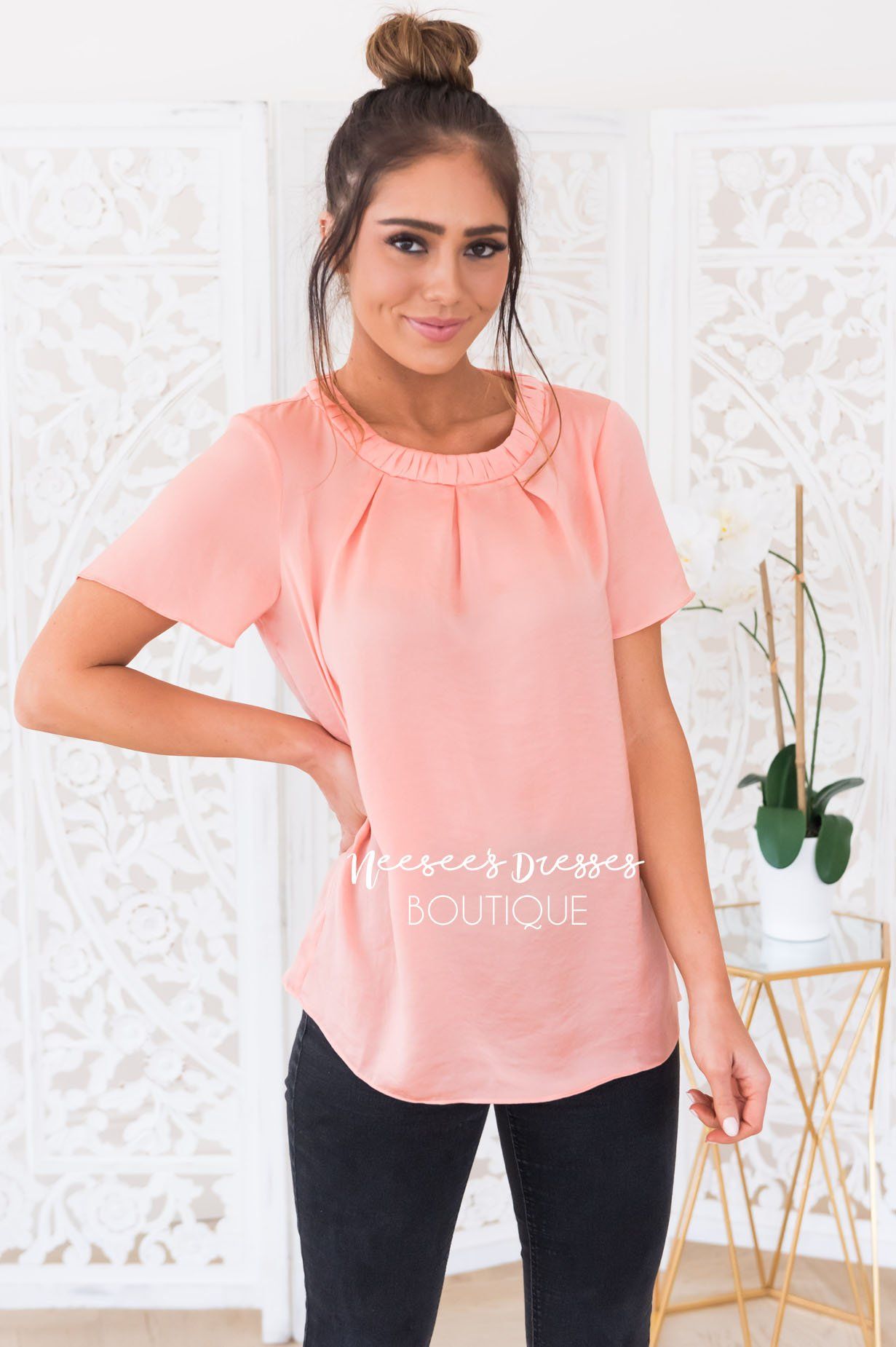 The Blooming Dahlia Modest Satin Blouse