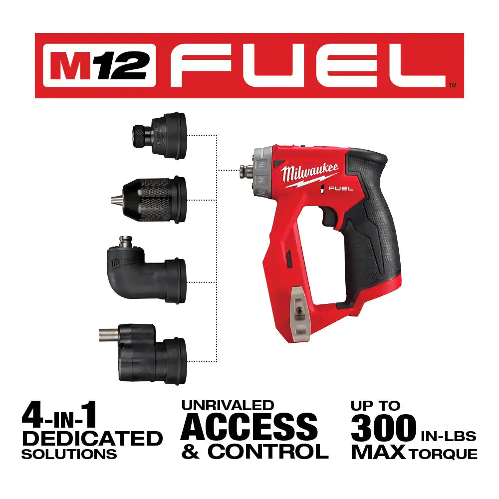 Milwaukee M12 FUEL 12V Lithium-Ion Brushless Cordless 4-in-1 Installation 3/8 in. Drill Driver with 4 Tool Head (Tool-Only)