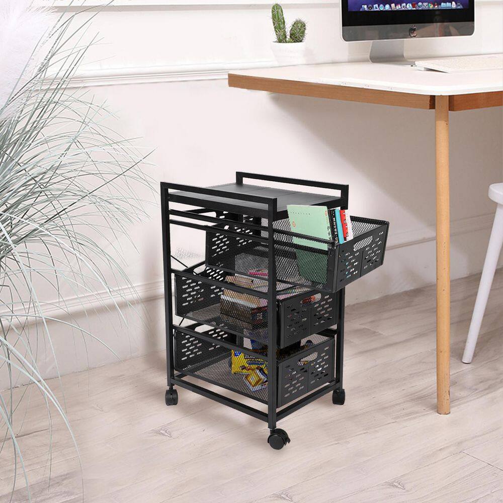 Tatahance Metal Mesh Storage Drawer Cart with Lock on Wheels in Black W113458235-Z