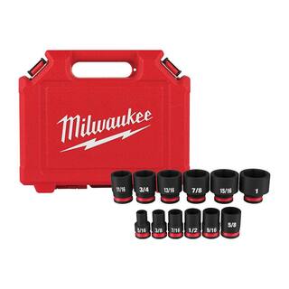 MW SHOCKWAVE 38 in. Drive SAE 6 Point Impact Socket Set (12-Piece) 49-66-7005