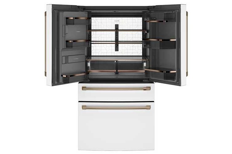 Cafe ENERGY STAR 22.3 Cu. Ft. Matte White With Brushed Bronze Smart Counter-Depth 4-Door French Door Refrigerator