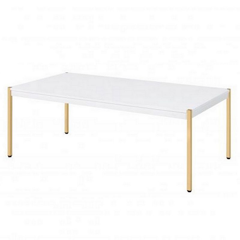 Coffee Table with Metal Tube Legs， White and Gold