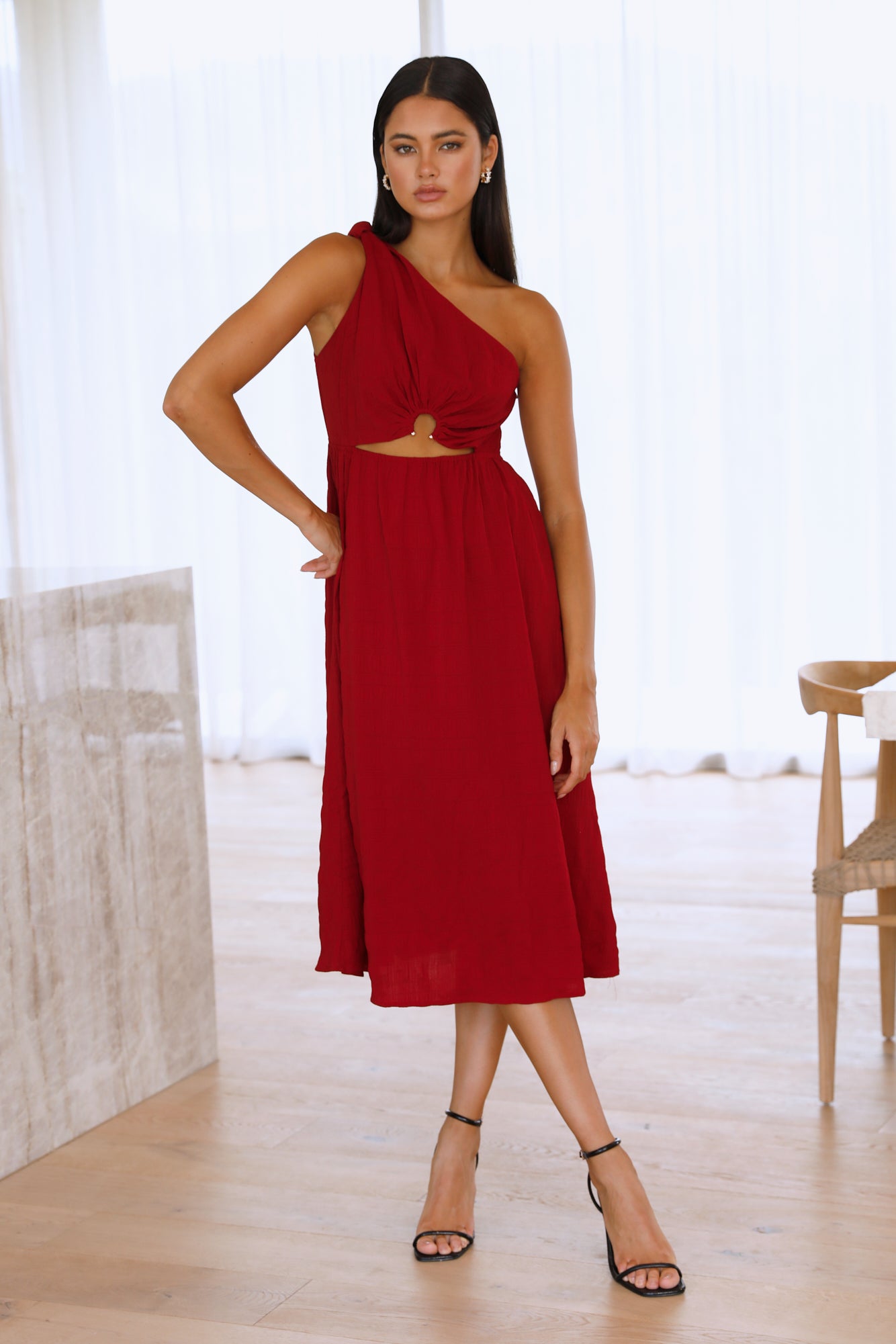 Drive Far Away Midi Dress Wine