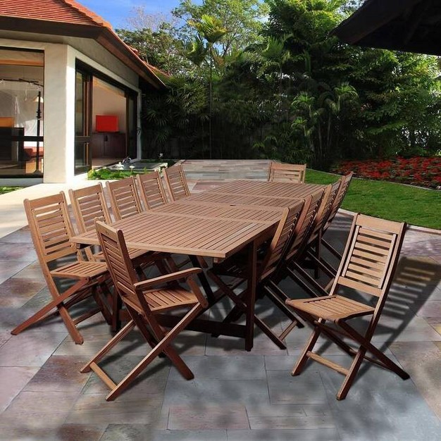 Brandon 13pc Patio Eucalyptus Wood Extendable Dining Set International Home Miami