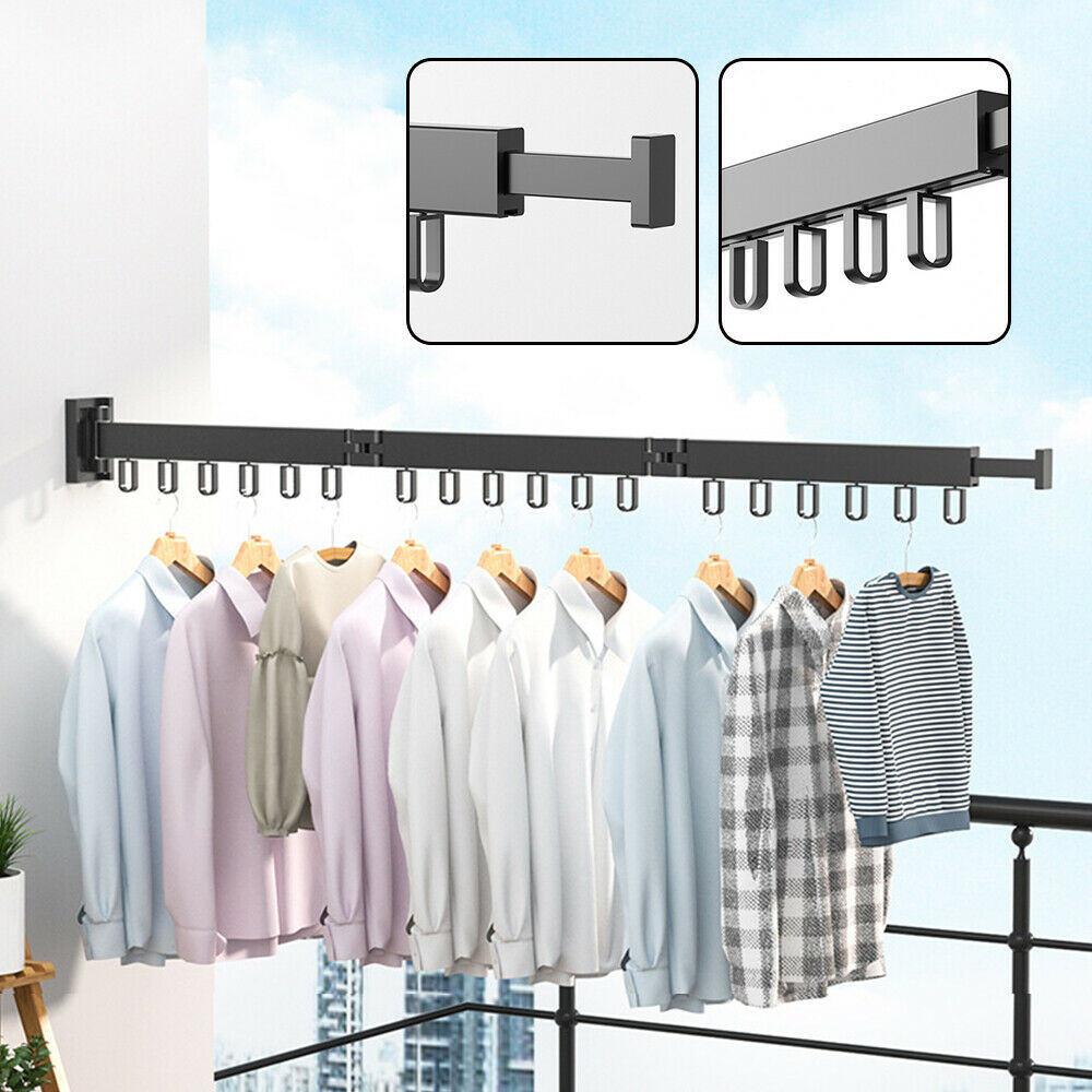 OUKANING Wall Mounted Folding Clothes Hanger Tri-fold Drying Rack 360 Degrees Rotating Shaft Retractable Clothes Hanger