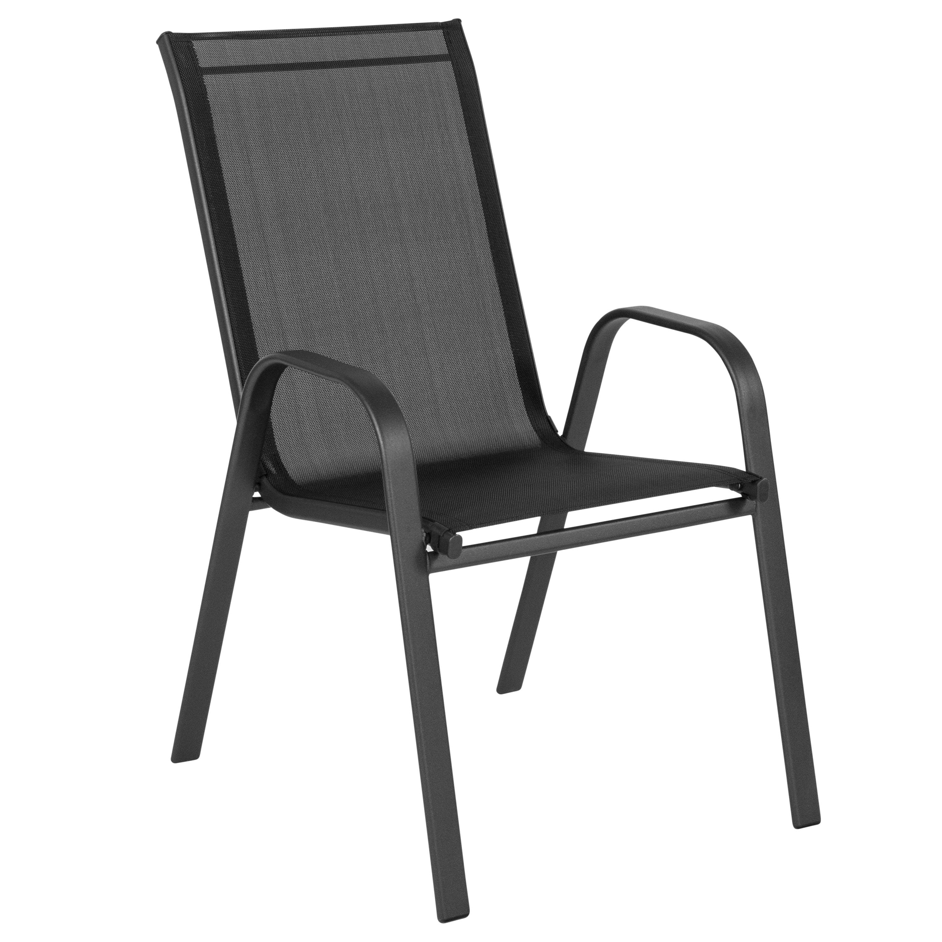 Flash Furniture 4 Pack Brazos Series Black Outdoor Stack Chair with Flex Comfort Material and Metal Frame