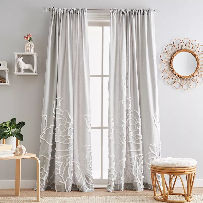 Peri Chenille Rose Poletop Window Curtain Set