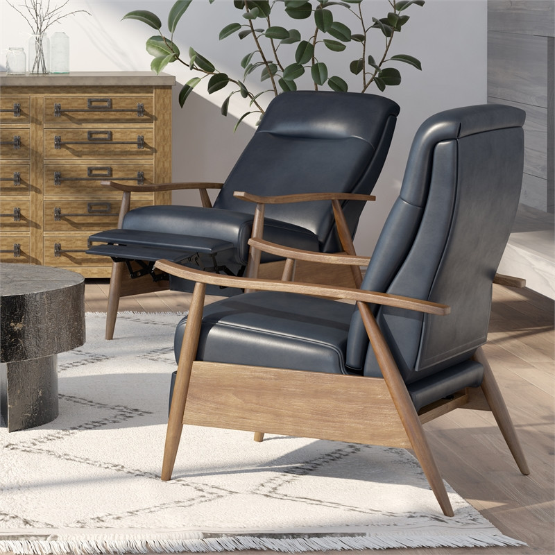 Home Square 2 Piece Faux Leather Wooden Arm Recliner Chair Set in Midnight Blue   Midcentury   Recliner Chairs   by Homesquare  Houzz