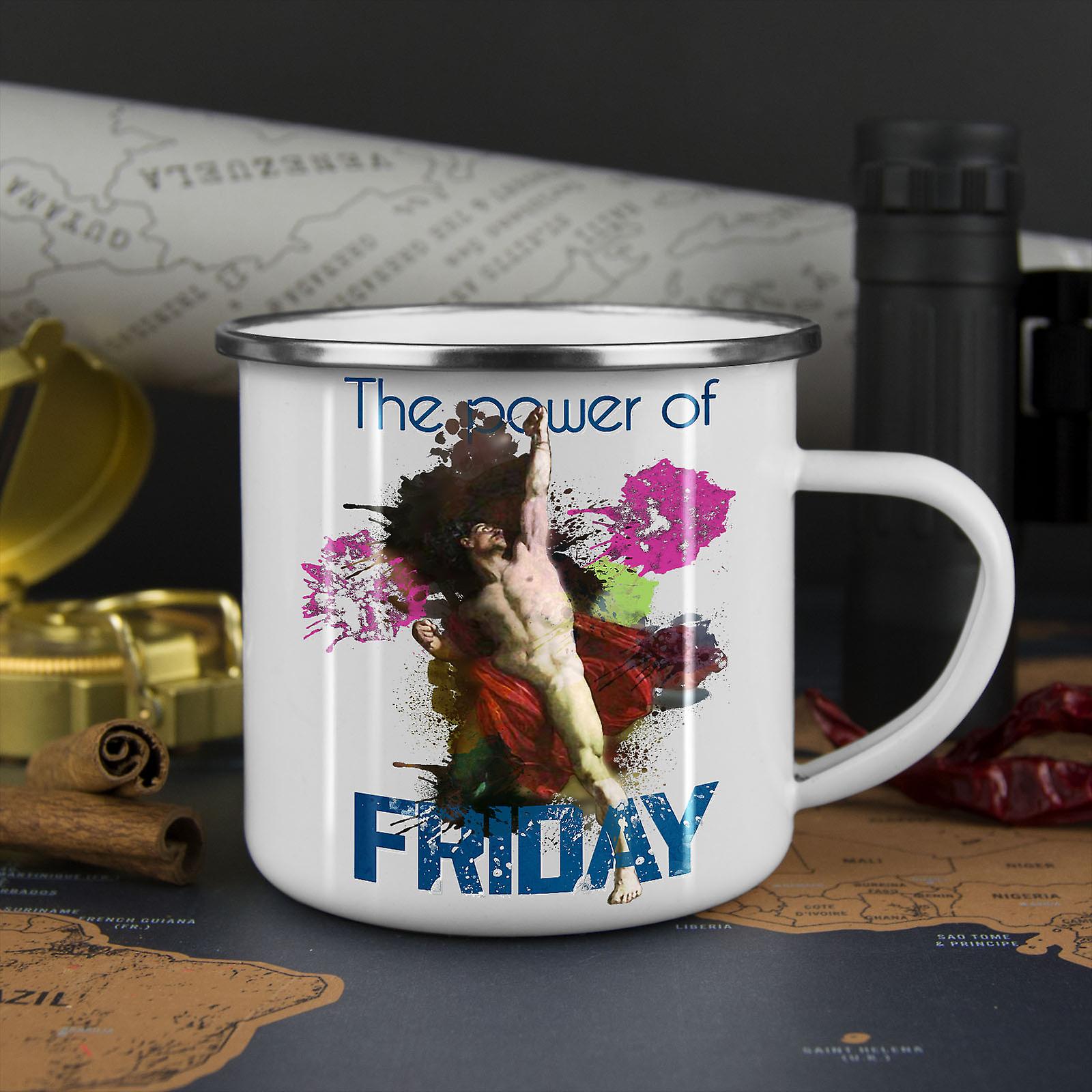 Friday Classic Art Funy NEW WhiteTea Coffee Enamel Mug10 oz | Wellcoda