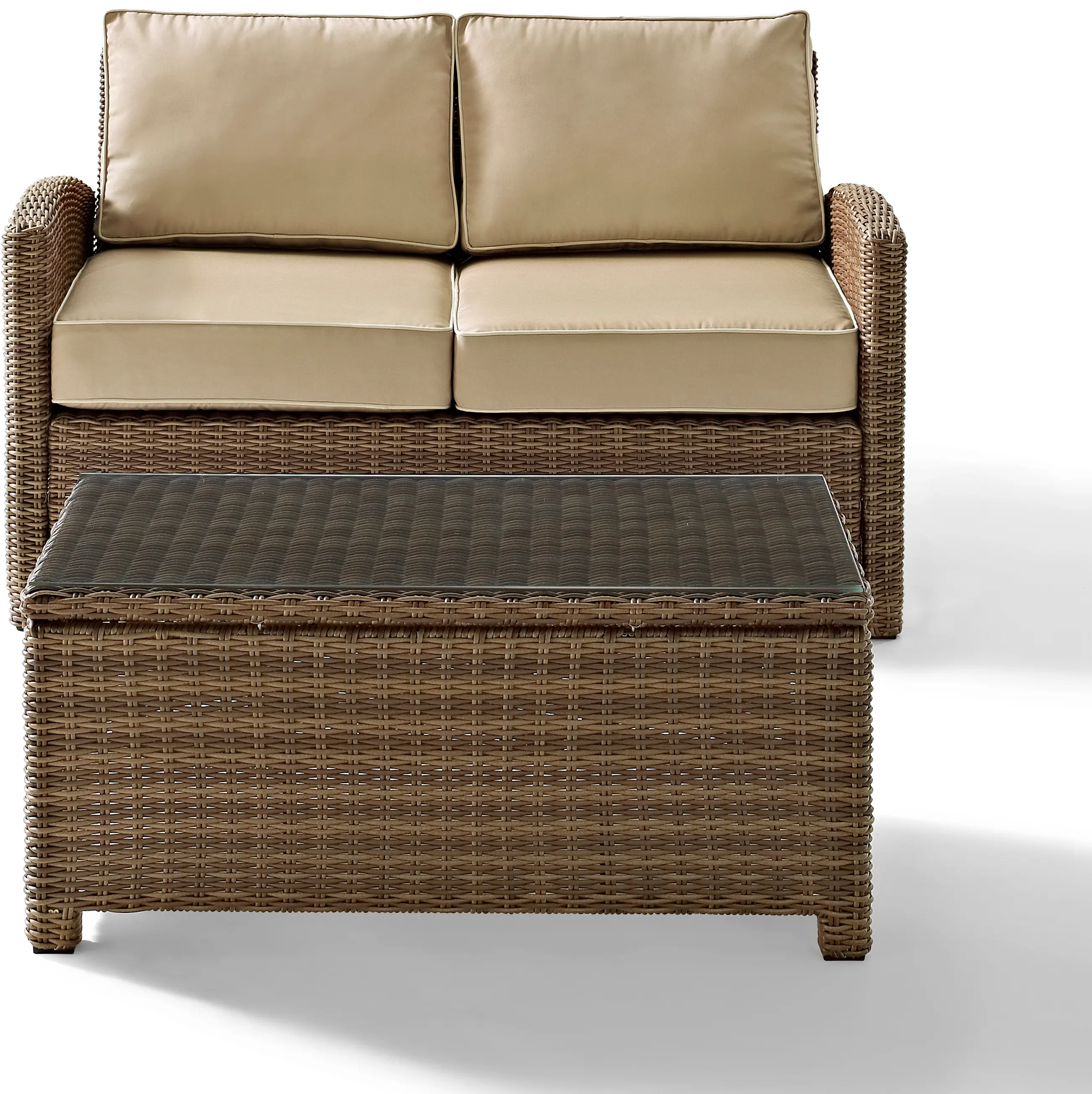 Bradenton Sand and Wicker 2 pc Loveseat and Table Set