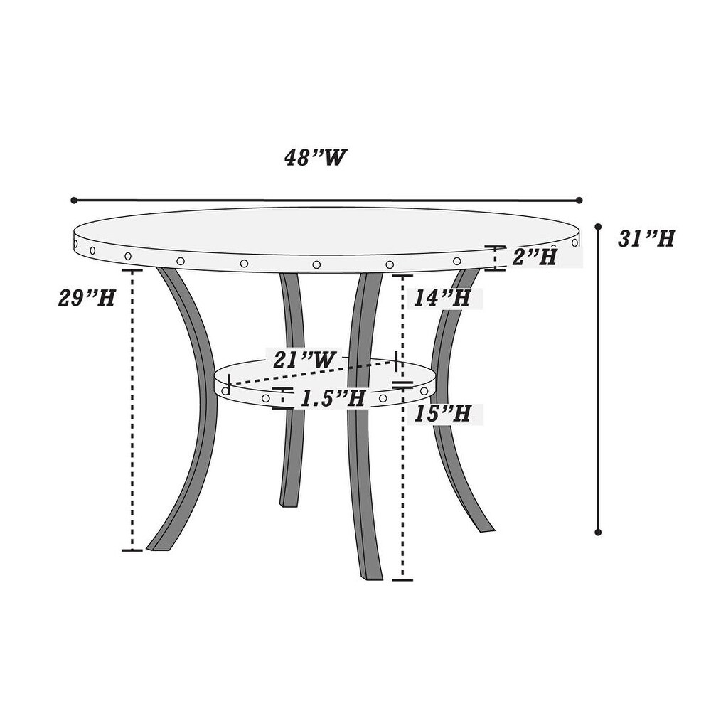 Wooden Round Dining Table with Nailheads and Storage Shelve