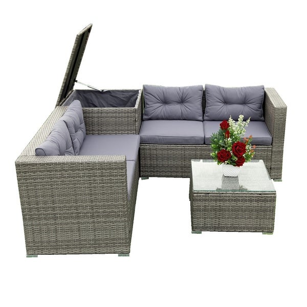 4 Piece Patio Sectional Wicker Rattan Sofa Set - Overstock - 35472909