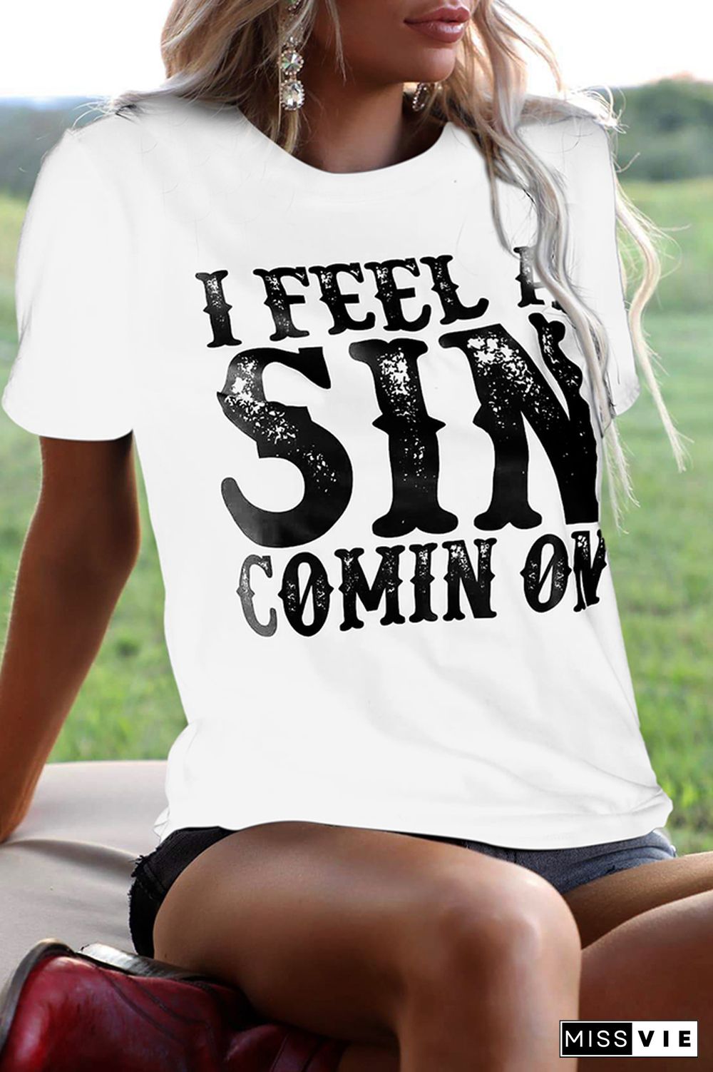 Sin Print Graphic Tees for Women Wholesale Short Sleeve T shirts Top