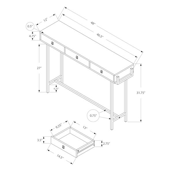 Accent Table， Console， Entryway， Narrow， Sofa， Storage Drawer， Living Room， Bedroom， Metal， Laminate， Chrome