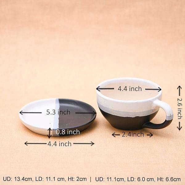 4.4 inch (11 cm) CP001 Cup Shape Round Ceramic Pot with Plate (White, Black)