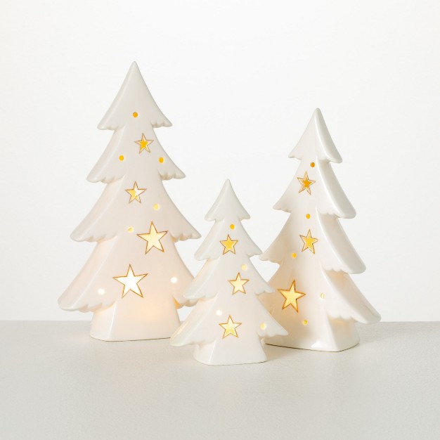 6 25 quot h 8 5 quot h And 10 quot h Sullivans Lighted Porcelain Fir Tree Set Of 3 White