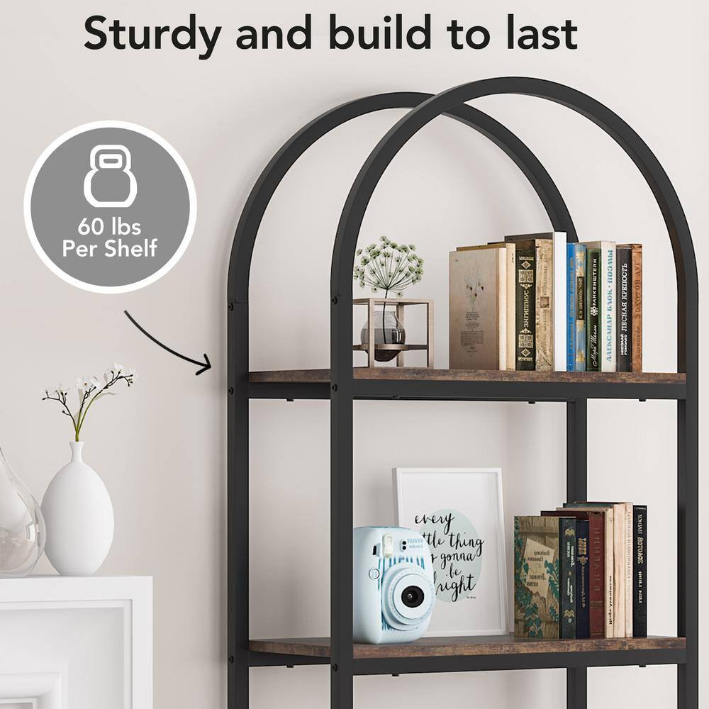 TRIBESIGNS WAY TO ORIGIN Jannelly 23.62 in. Brown Wood and Black Metal 4tier Radial Corner Shelves Bookcase Storage Rack Plant Stand HD-J0031-WZZ