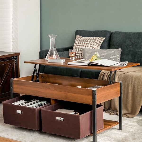 Lift Top Coffee Table Multifunctional Pop-up Central Table with Lifting Tabletop Rustic Brown