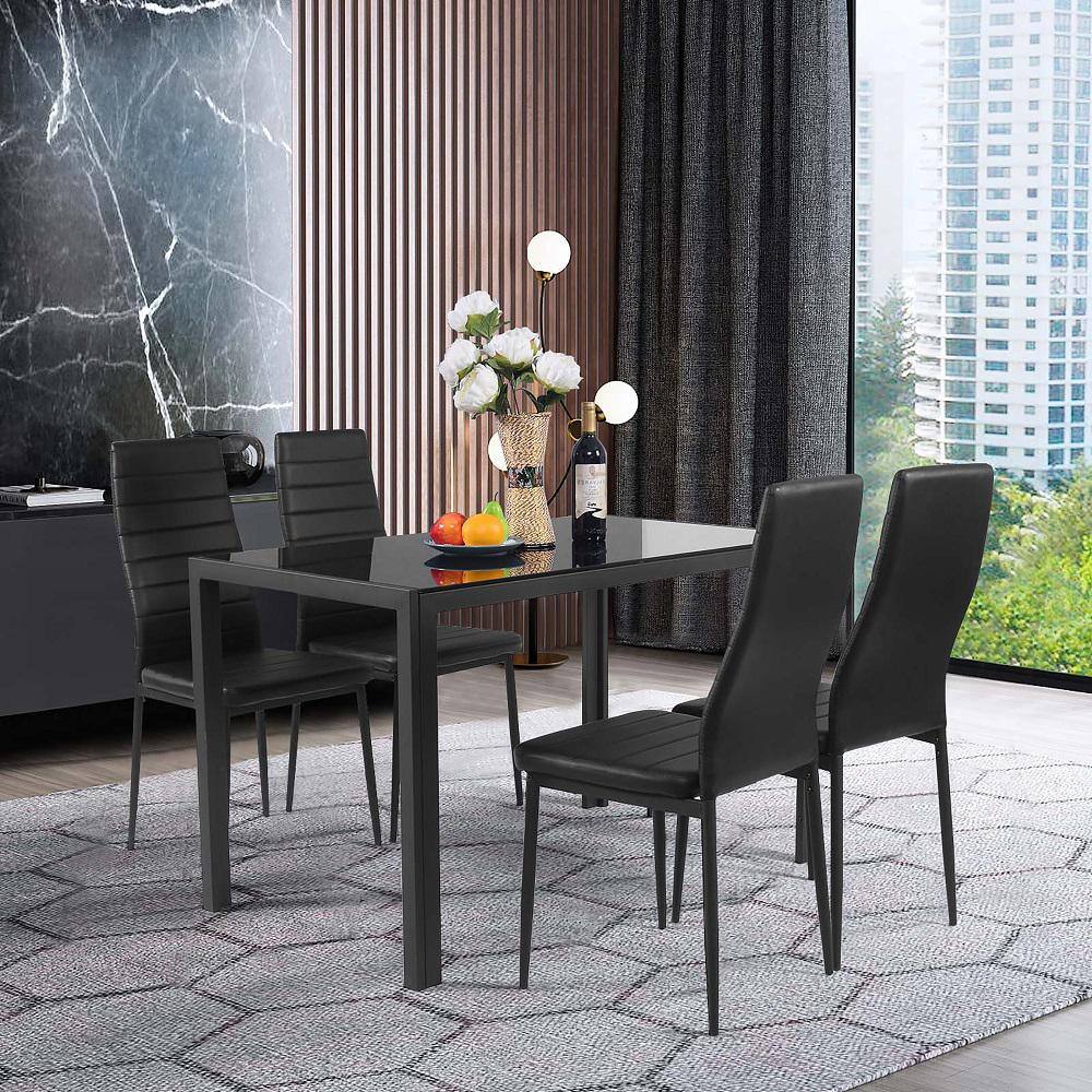 Costway Black Modern Leather Dinning Chairs Metal Side Chair for Dinning Room Kitchen(Set of 4) HW65985-22