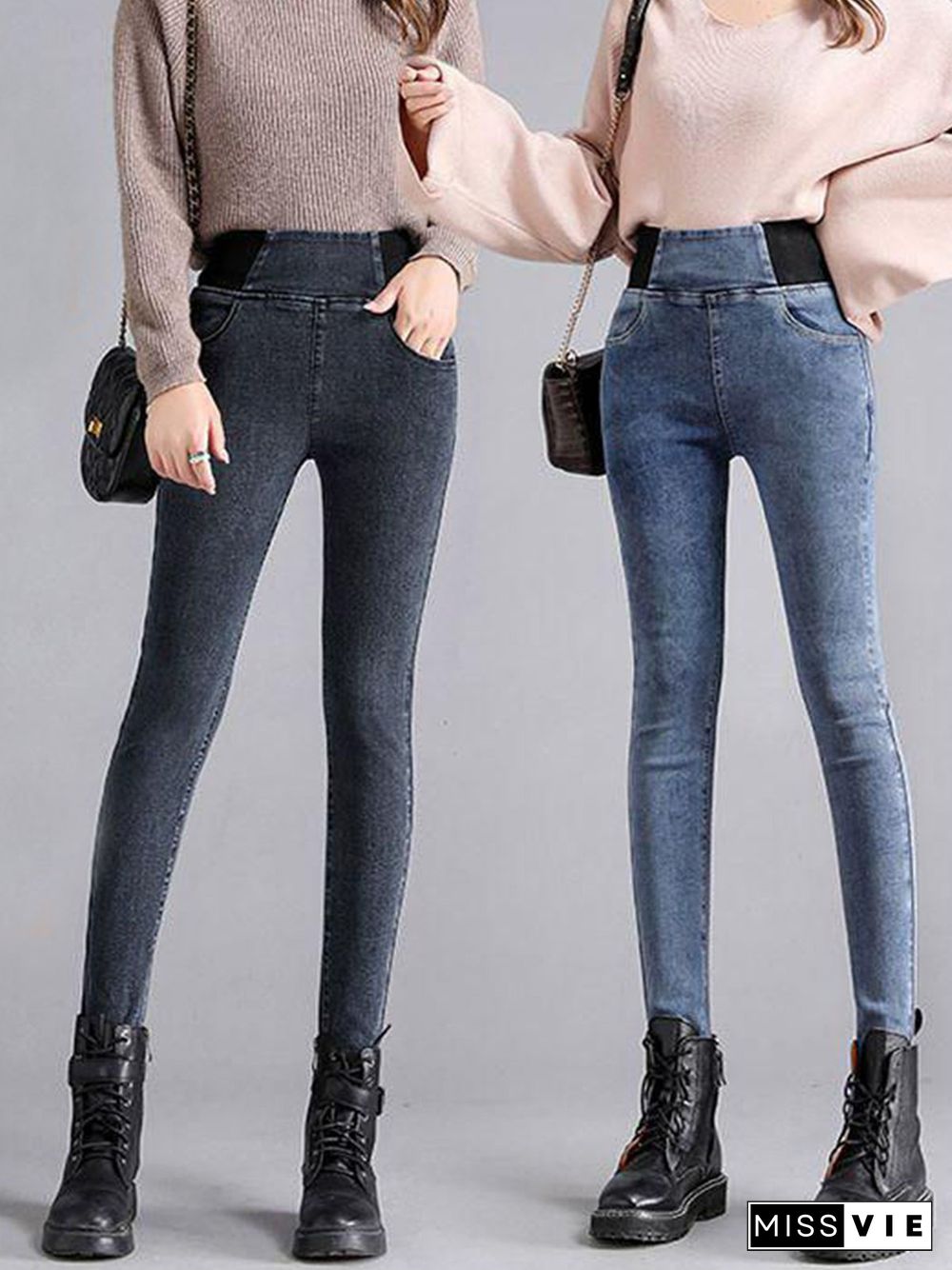 Loose Plain Denim Jeans