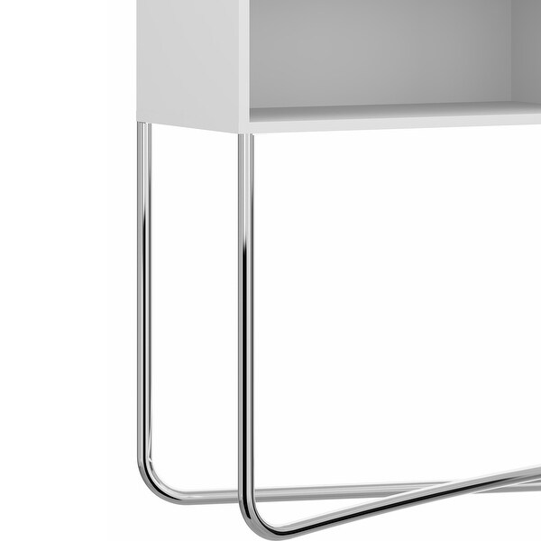 Wooden Console Table with 2 Open Compartments and Metal Frame， White and Chrome