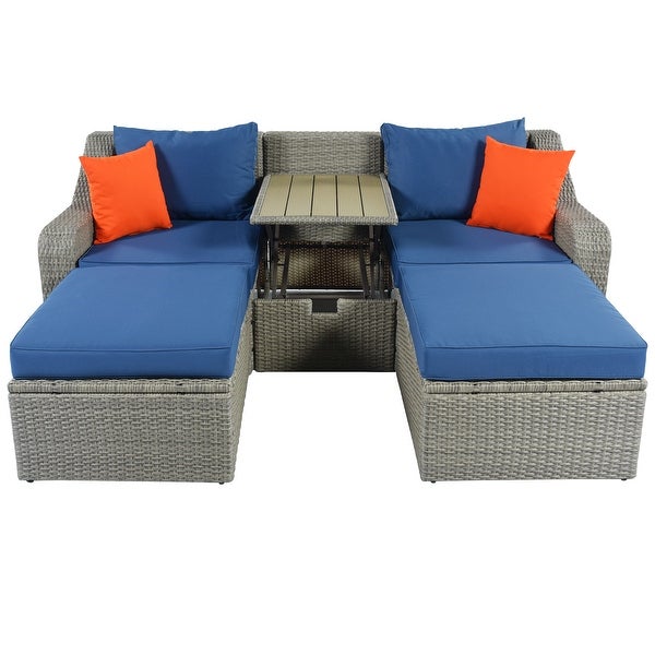 3-Piece All-Weather Wicker Patio Furniture Sofa Set with High-Density Sponge Cushions， Lift Top Coffee Table for Balcony， Garden - Overstock - 37507344