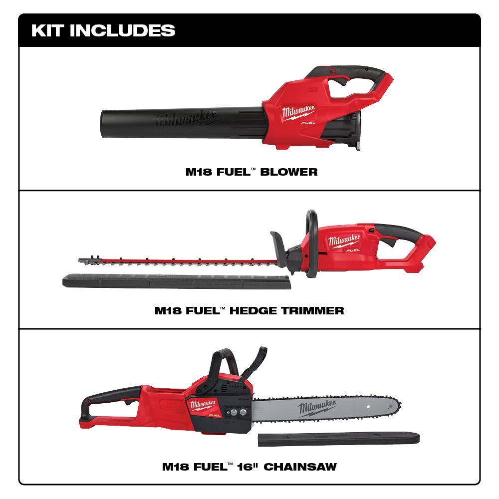 MW M18 FUEL 18V Cordless Lithium Ion BlowerChainsawHedge Trimmer Combo Kit (3-Tool) 2724-20-2726-20-2727-20