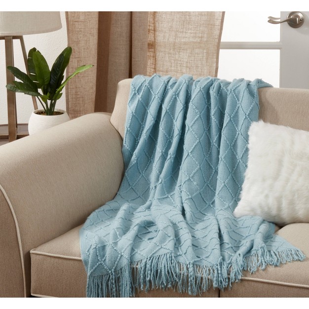 Solid With Knitted Design Throw Blanket Saro Lifestyle