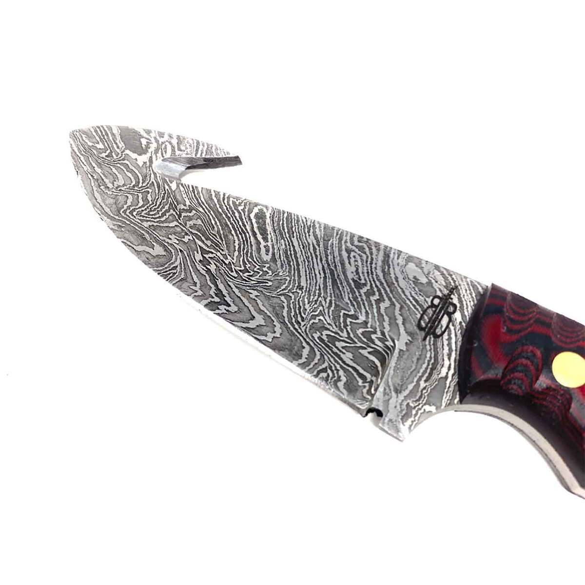 BnB Knives Damascus Guthook Hunter 3.5 inch Fixed Blade Knife