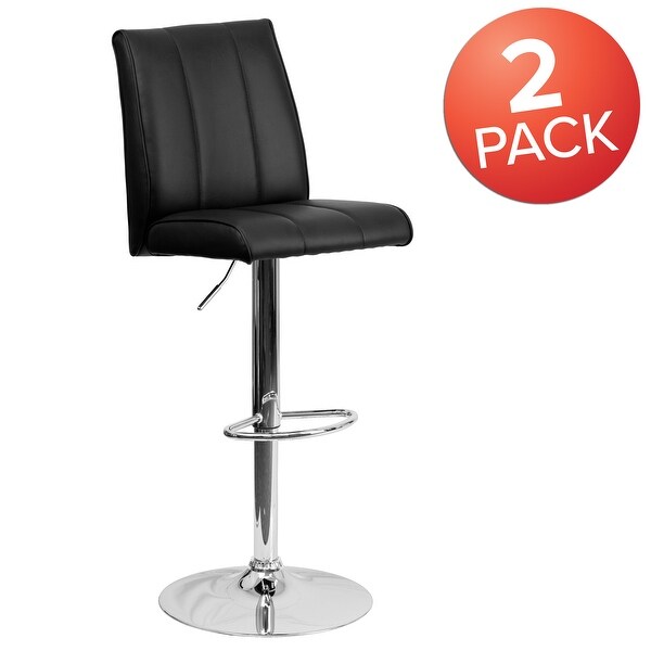 2 Pk. Contemporary Brown Vinyl Adjustable Height Barstool with Panel Back and Chrome Base