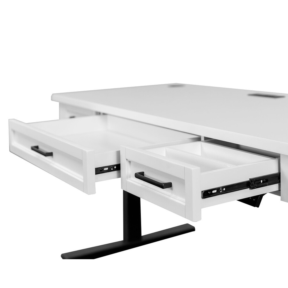 Modern Electric Sit/Stand Desk  Height Adustable Table  Wood Adjustable Office Desk  White