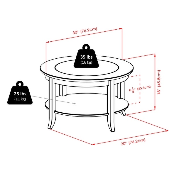 Genoa Coffee Table， Espresso - 30 x 30 x 18.03 inches