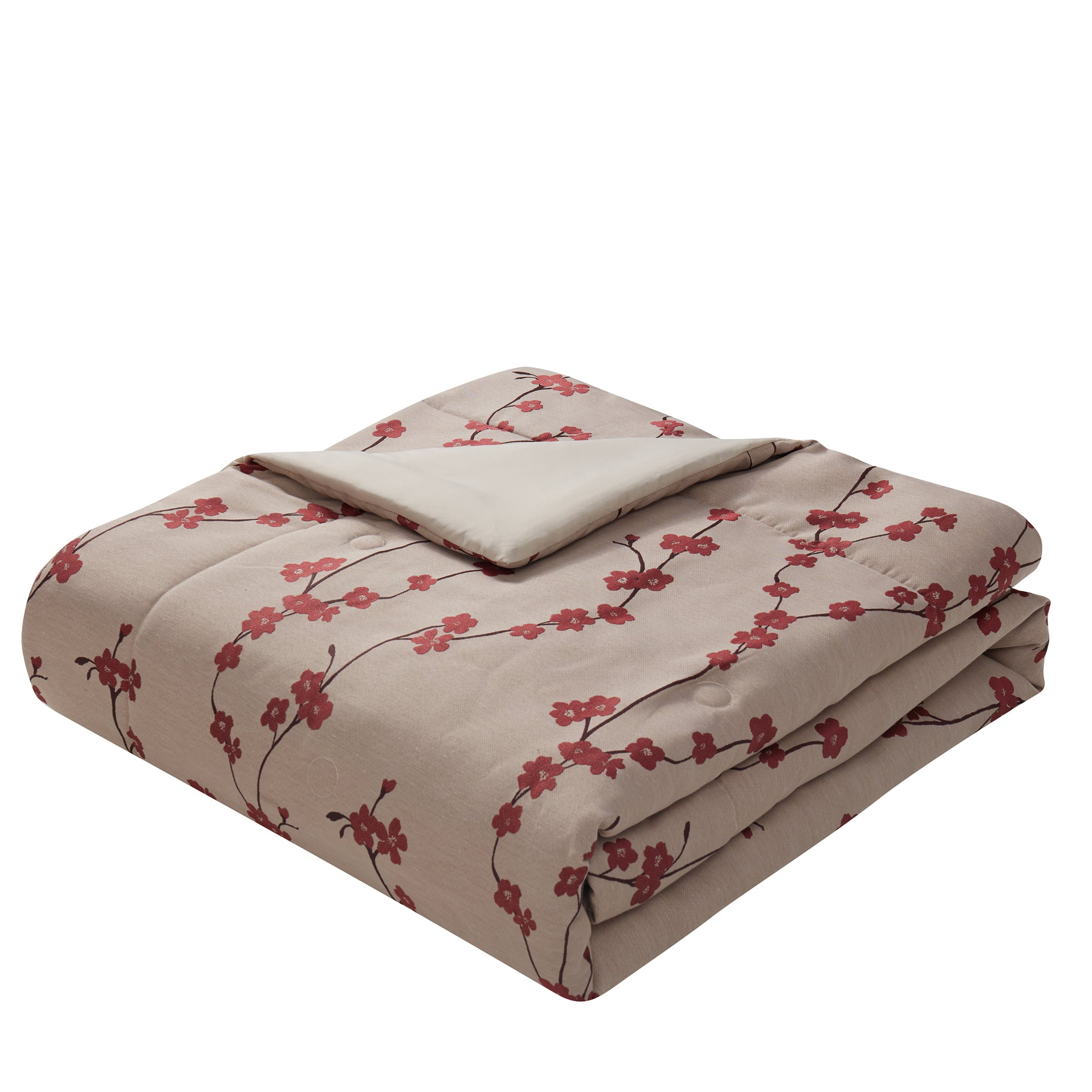 Mainstays Aaroon 7-Piece Red Floral Polyester Comforter Set， Full/Queen