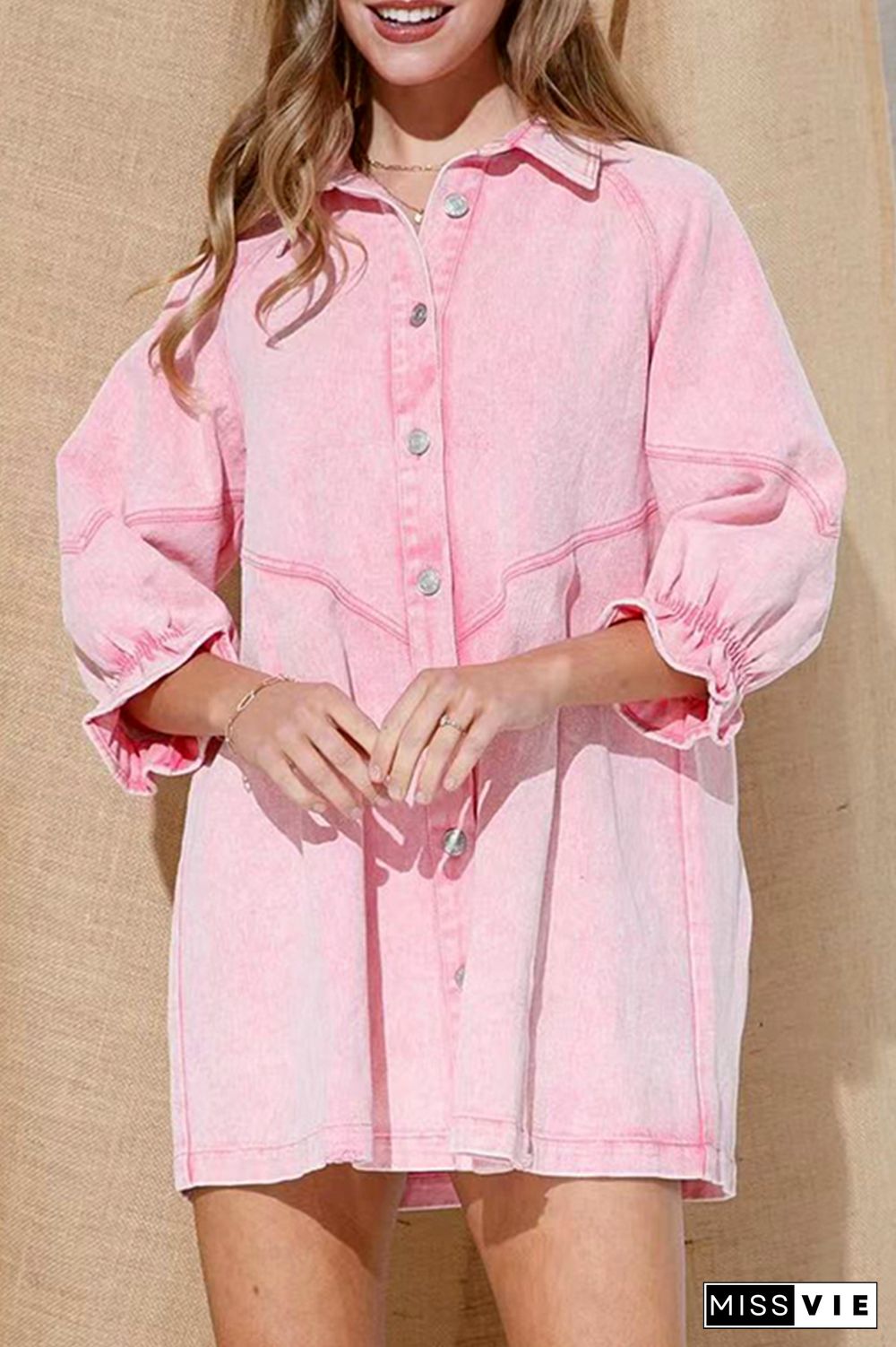 Casual Solid Patchwork Turndown Collar Shirt Dress Dresses