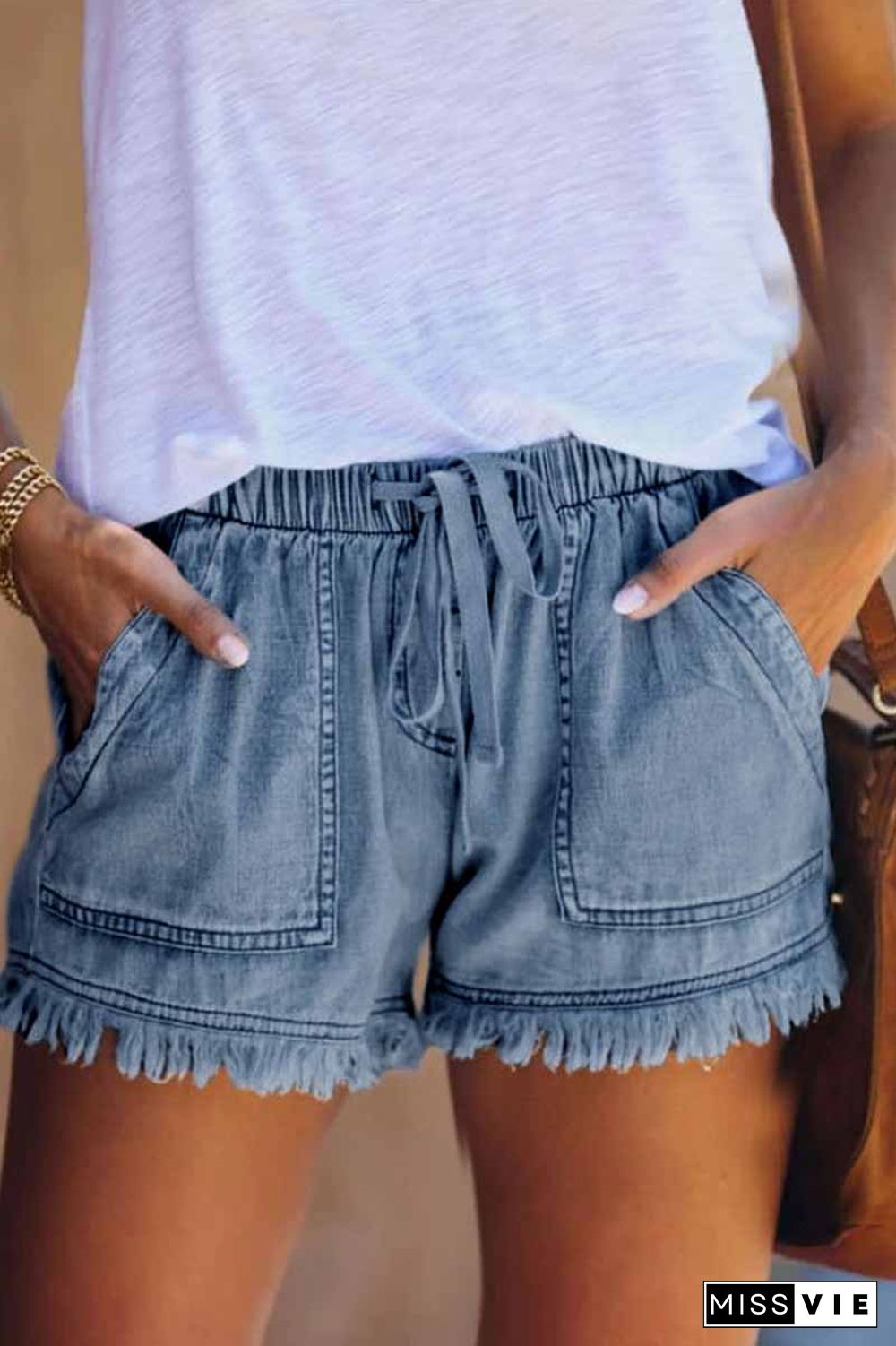 Adjustable Tassel Thin Denim Shorts