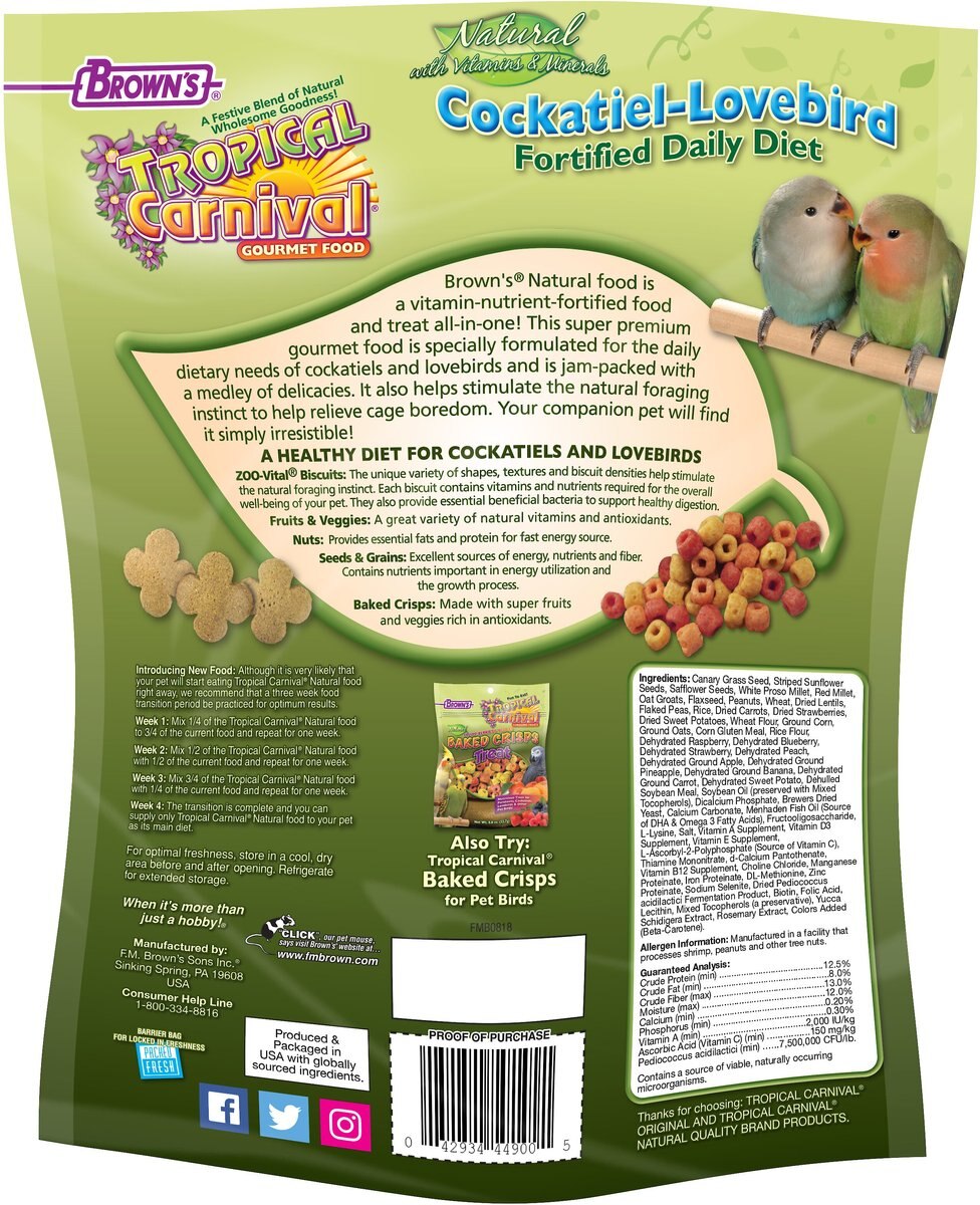 Brown's Tropical Carnival Natural Fortified Daily Diet Cockatiel and Lovebird Food