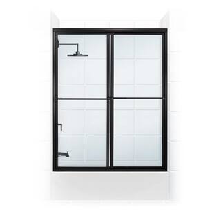 Coastal Shower Doors Newport 56 in. to 57.625 in. x 58 in. Framed Sliding Bathtub Door with Towel Bar in Matte Black and Clear Glass 1556.58O-C