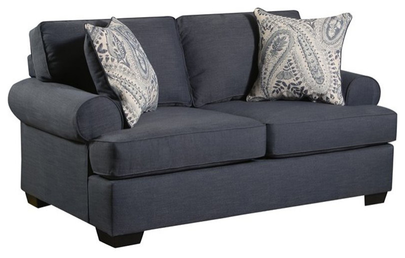 Southampton Loveseat with Accent Pillows in Navy Blue   Transitional   Loveseats   by Homesquare  Houzz