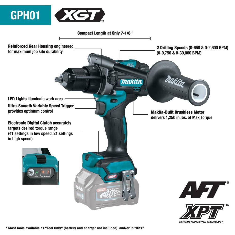 Makita 40V Max XGT Brushless Cordless 2-Pc. Combo Kit (Hammer Driver-DrillImpact Driver) 2.5Ah GT200D