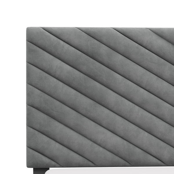 Crestwood Upholstered Chevron Pleated Queen Headboard， Gray - - 35386741